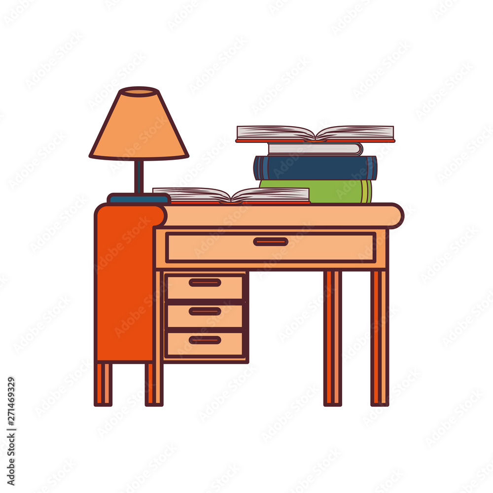 desk with stack of books on white background desk with stack of books on white background