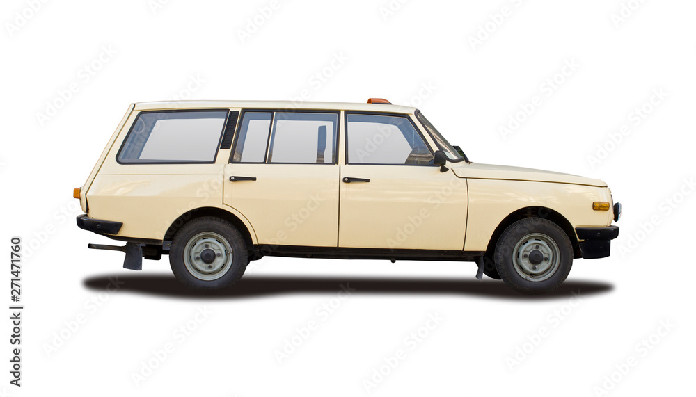 Classic station wagon car side view isolated on white	