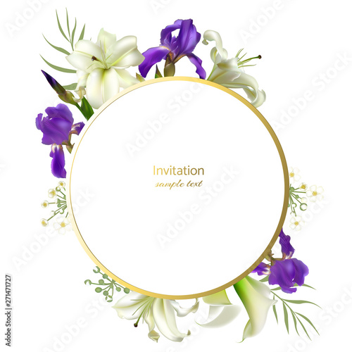 Flowers. Floral background. Irises.   Leaves. Lilies. Border. White. Green. Pattern. Callas.