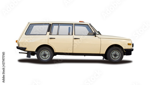 Classic station wagon car side view isolated on white 