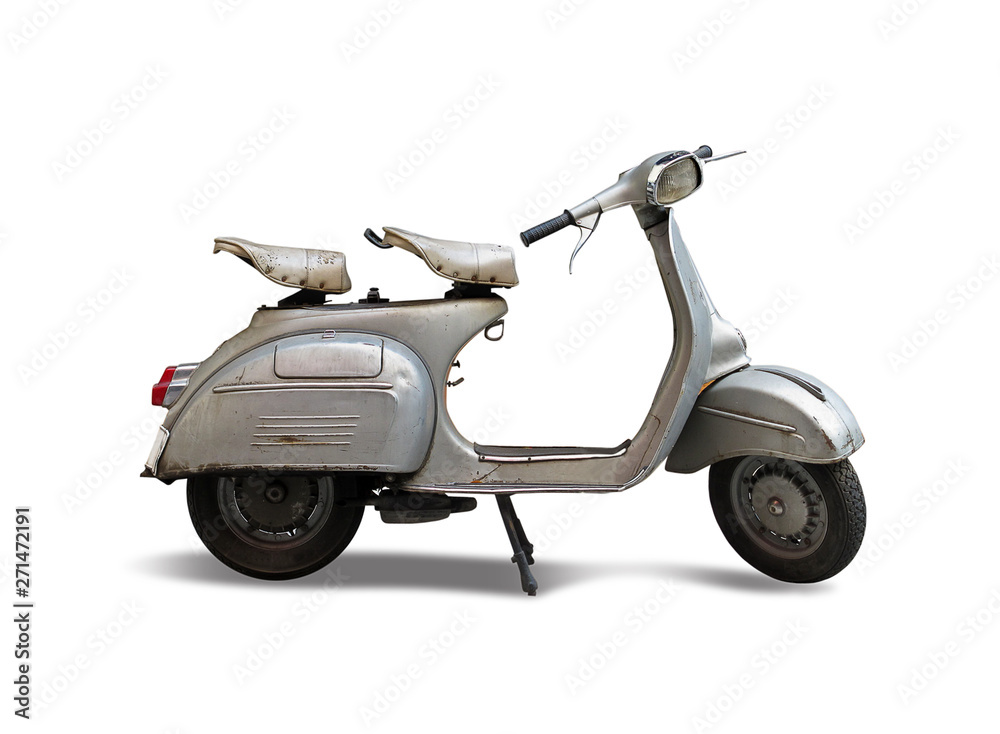 Vintage Italian scooter side view isolated on white