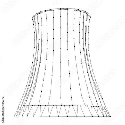 Cooling tower from abstract futuristic polygonal black lines and dots. Vector illustration.