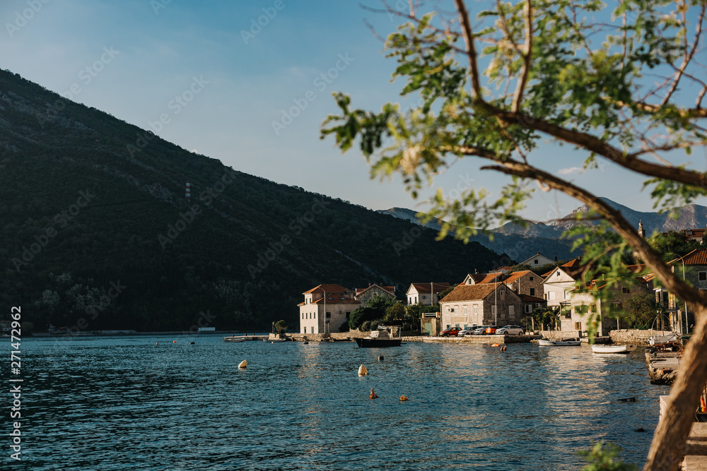 Scenic panorama view historic town Tivat