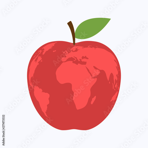 Apple world map on white background, vector illustration
