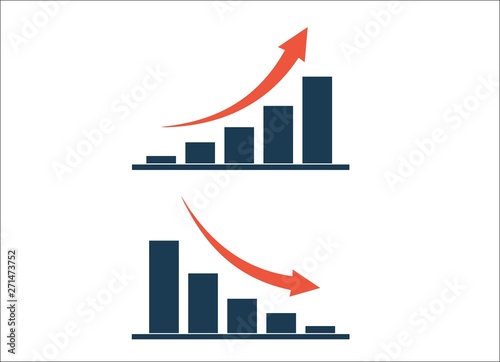 column growth and decrease charts with arrows isolated icon