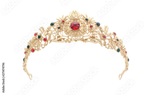 golden crown with rubies  on a white background