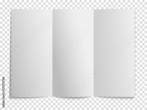 Vector mockup of a three-page white booklet or postcard on a white background for your design.  Realistic shadows. Suitable for your design.
