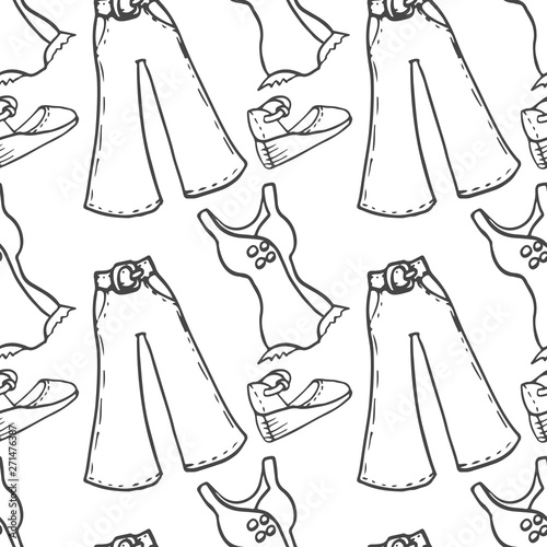 Retro style dress seamless pattern black outline on white background