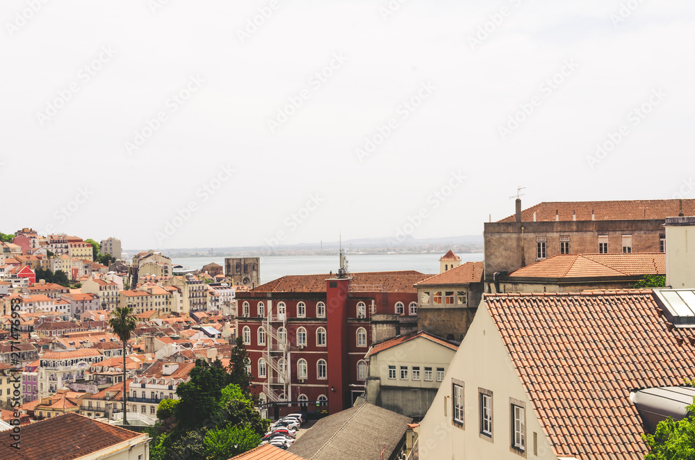 beautiful view to Lisbon city, architecture and red roofs beautiful view to Lisbon city, architecture and red roofs