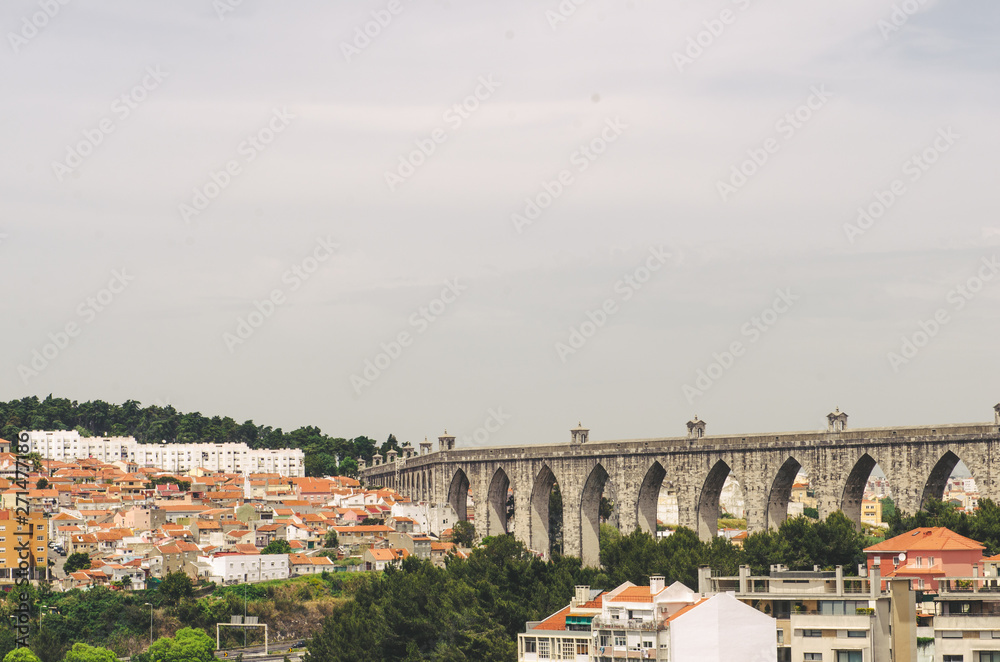 beautiful bridge and road in Lisbon downtown