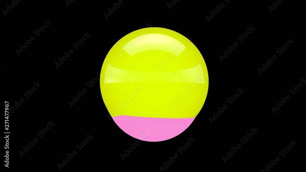 3D illustration of a yellow ball from which a pink ball is born, on a black background. Abstract representation of a perfect geometric figure. 3D rendering 3D illustration of a yellow ball from which a pink ball is born, on a black background. Abstract representation of a perfect geometric figure. 3D rendering