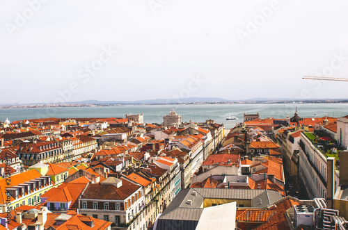 beautiful view to Lisbon city, architecture and red roofs