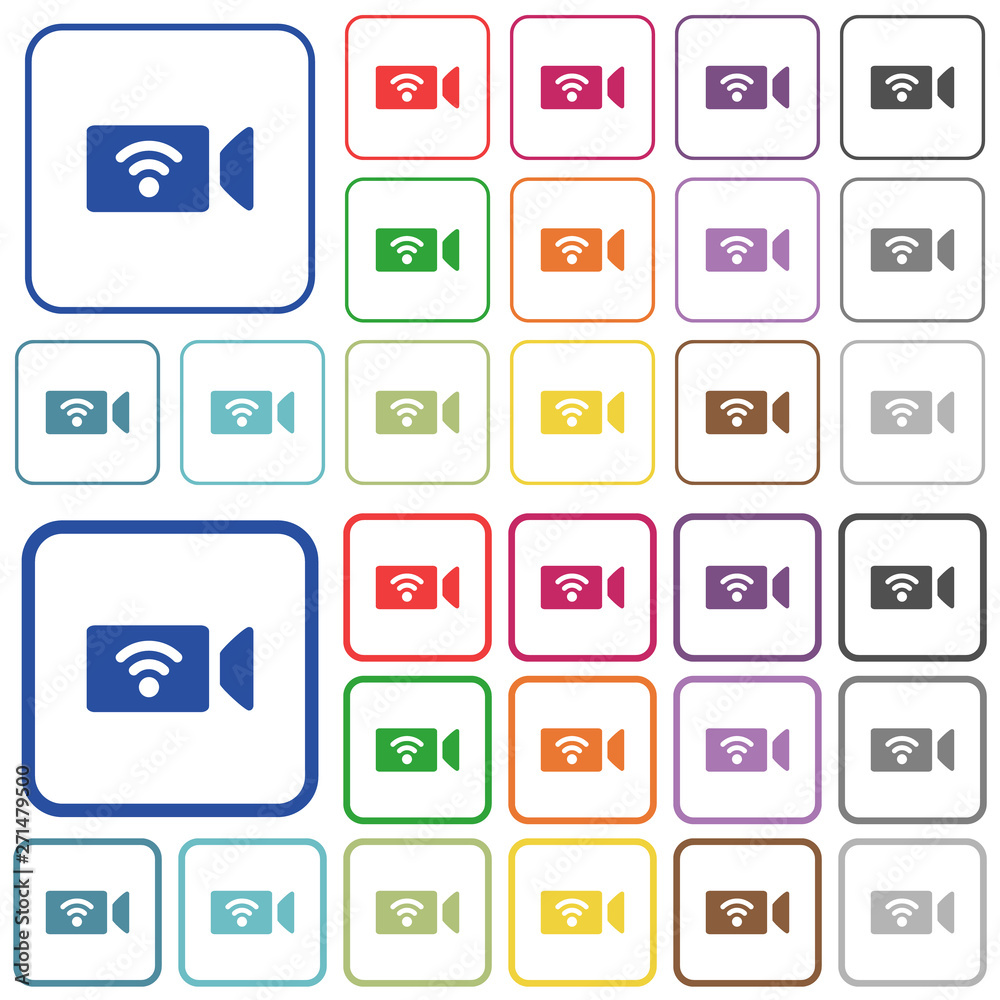 Wireless camera outlined flat color icons