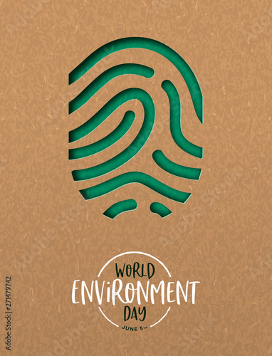 Environment Day card of green cutout finger print