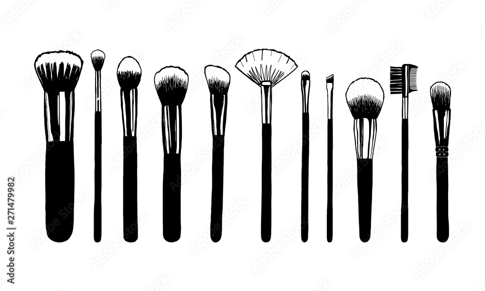 Set of makeup brushes. Hand drawn vector illustration