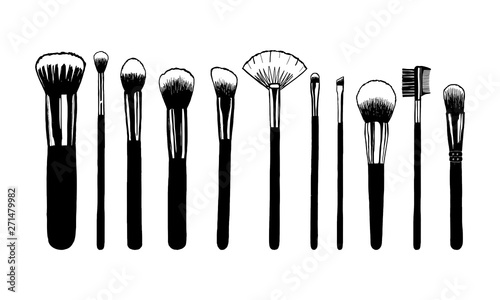Set of makeup brushes. Hand drawn vector illustration