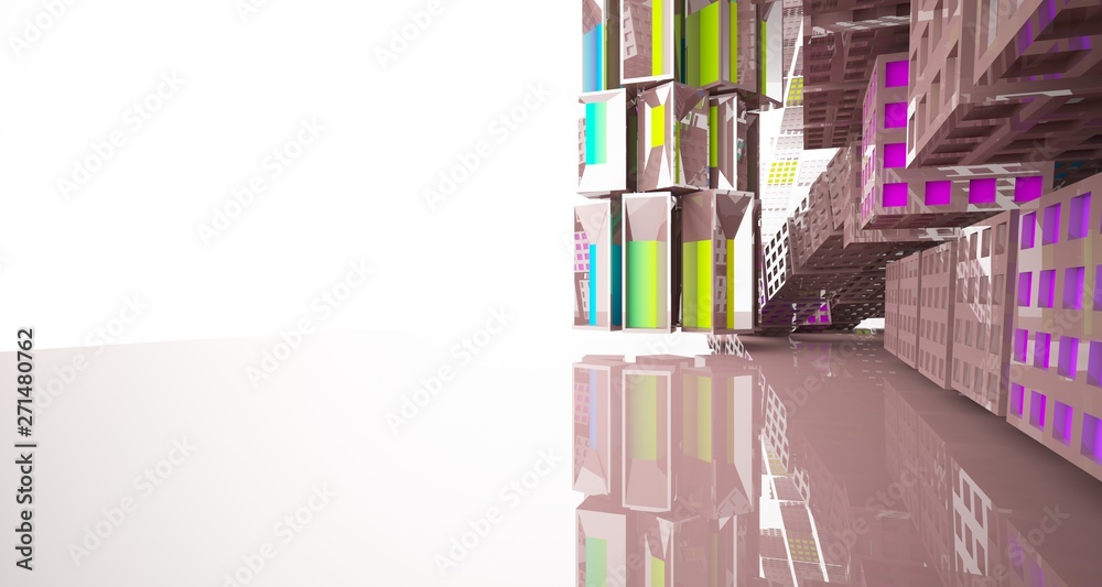 Obraz premium Abstract white and colored interior multilevel public space with window. 3D illustration and rendering.