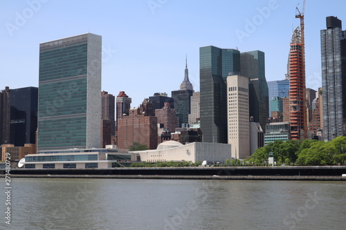 New York, NY, USA - MAY 23, 2019 - United Nations Headquarters in New York City. uptown new york city united nations complex. United Nations Building view from Roosevelt Four Freedom park