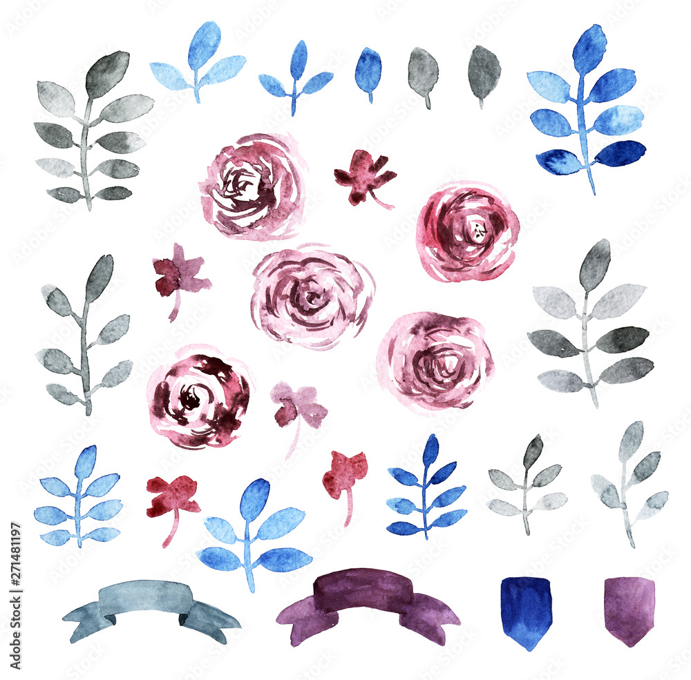 Watercolor floral set