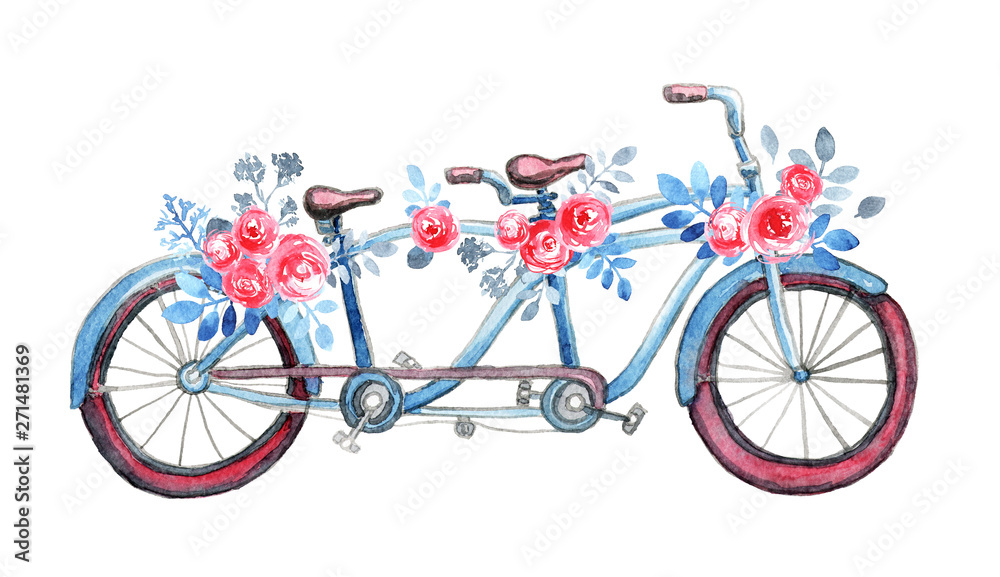 Fototapeta premium Watercolor tandem bicycle