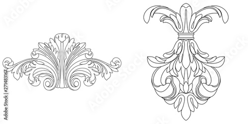 Set of black vintage baroque ornament, corner. Retro pattern antique style acanthus.Black vintage baroque ornament, corner. Retro pattern antique style acanthus.