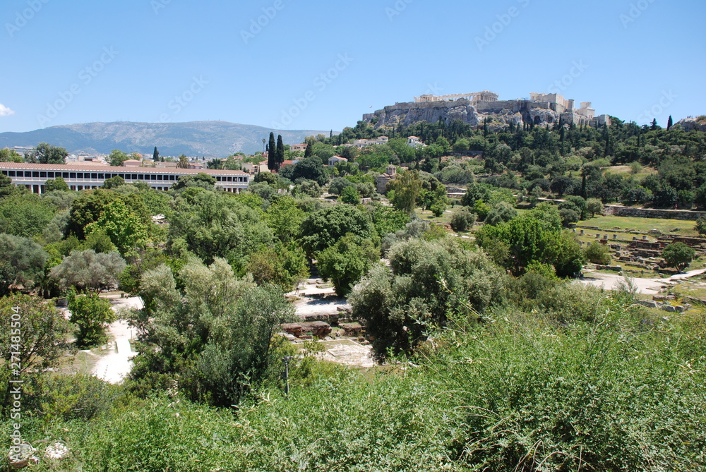 Athens, Greece / May 2019: The archaeological site of the Ancient Agora of Athens.