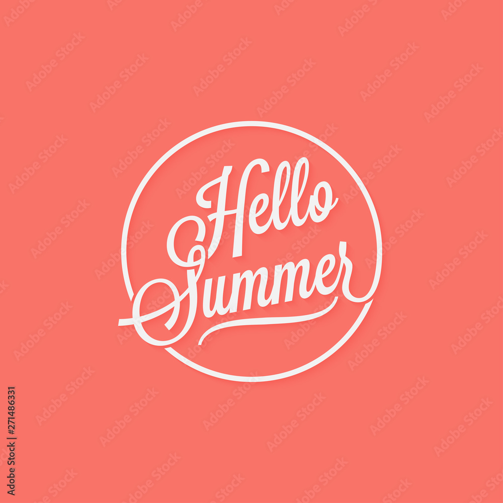 Fototapeta premium Hello summer vintage lettering on living coral