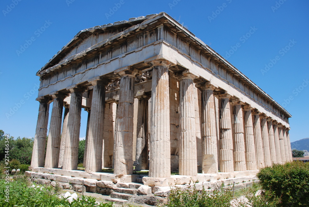 Athens, Greece / May 2019: The temple of Hephaestus at the archaeological site of the Ancient Agora of Athens.