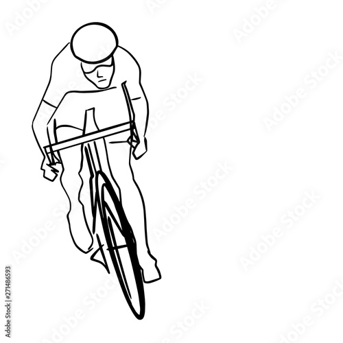 Fototapeta Naklejka Na Ścianę i Meble -  Single male bicyclist on bicycle. Abstract isolated contour. Hand drawn outlines. Black line drawing. Cycling race illustration. Vector silhouette.