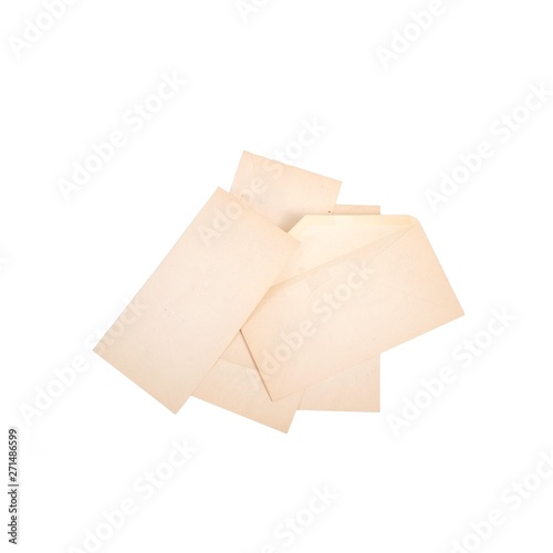 Bundle of old envelopes isolated on white background