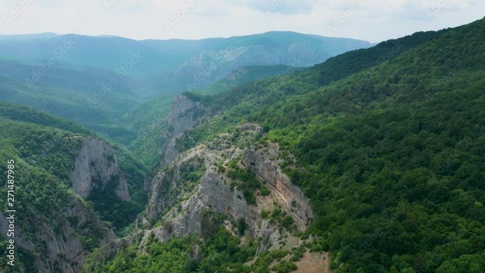 Grang Canyon of Crimea. Aerial nature scenic landscape. Flight over green forset mountain. Grang Canyon of Crimea. Aerial nature scenic landscape. Flight over green forset mountain.