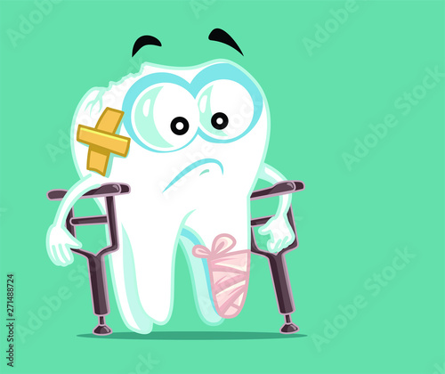 Sick Broken Tooth in Crutches