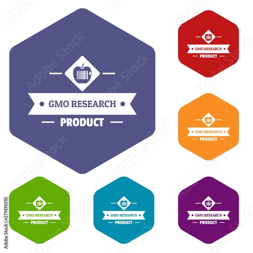 Gmo product icons vector colorful hexahedron set collection isolated on white 