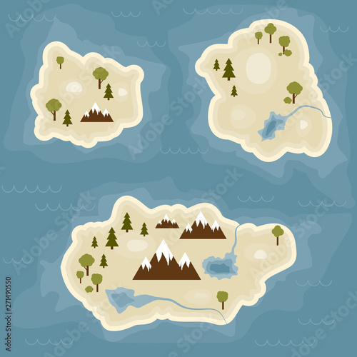 cartoon tropical exotic island in ocean. Top view island sprite.