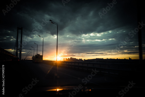 Sunset caught on the bridge, Kyiv, Ukraine