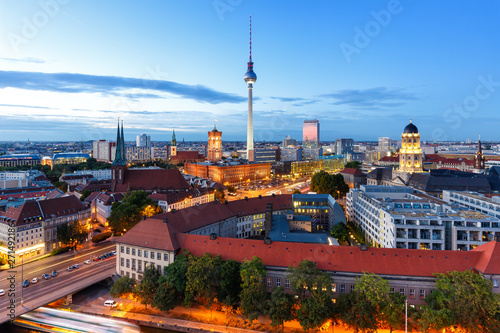 Berlin skyline tv tower downtown townhall at night Germany city