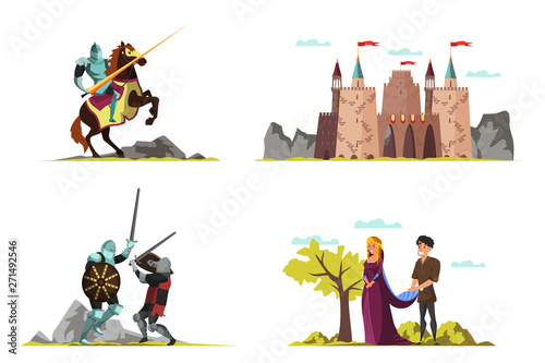 Middle ages vector illustrations set isolated on white background