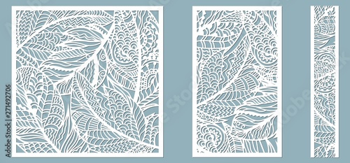 Pattern frame with feathers. Line, rectangle, square as a pattern of feathers. Template for laser, plotter cutting.