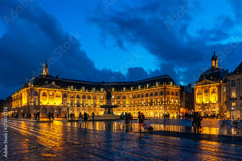 Place de la Bourse at night in Bordeaux, France