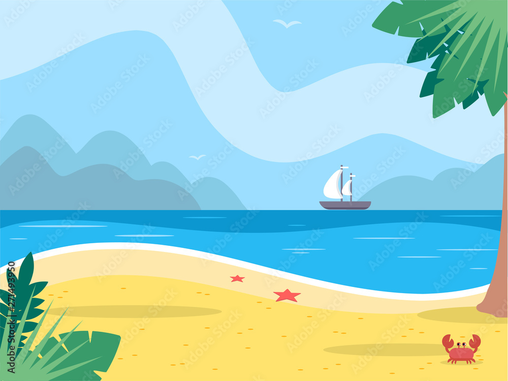 Tropical island flat vector color illustration