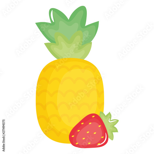 fresh pineapple with strawberry fruits summer icons