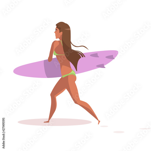 Young surfer girl flat vector illustration © backup_studio