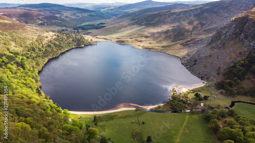 Aerial shot of Lough Tay in Wicklow Mountains
