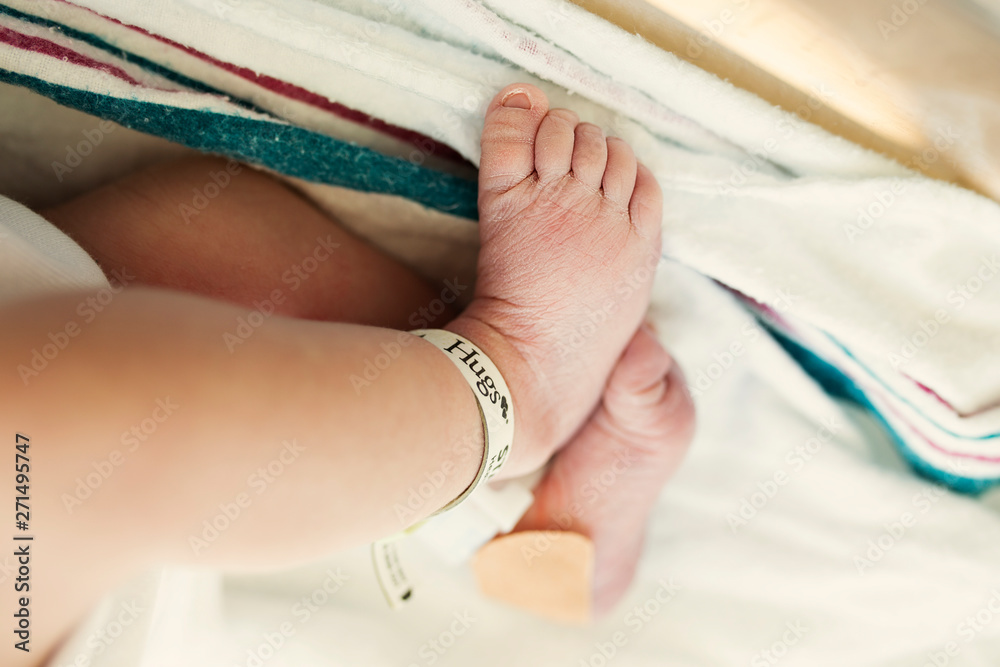 Newborn Baby Feet in Hospital Bassinet