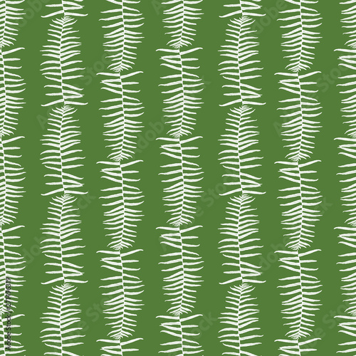Vector green seamless pattern with fern leaves vertical stripes. Suitable for textile, gift wrap and wallpaper.