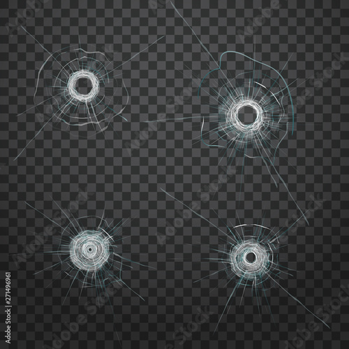 Realistic bullet glass hole. Realistic crack texture. 