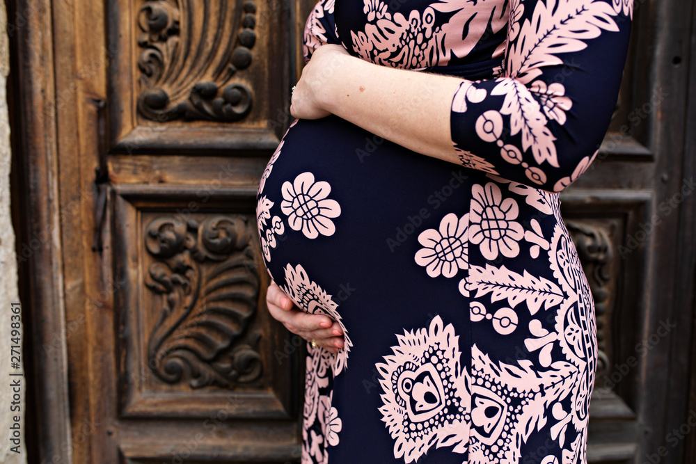 Maternity Belly with Floral Print by Antique Wood Door