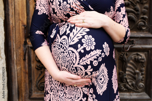 Maternity Belly with Floral Print by Antique Wood Door