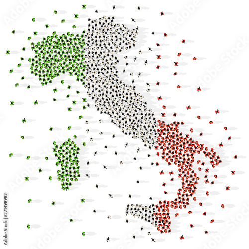 Large group of people in the shape of Italian Republic flag. Italy.