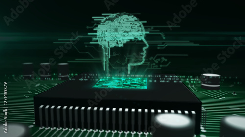 Wallpaper Mural CPU on board with AI head symbol hologram display Torontodigital.ca